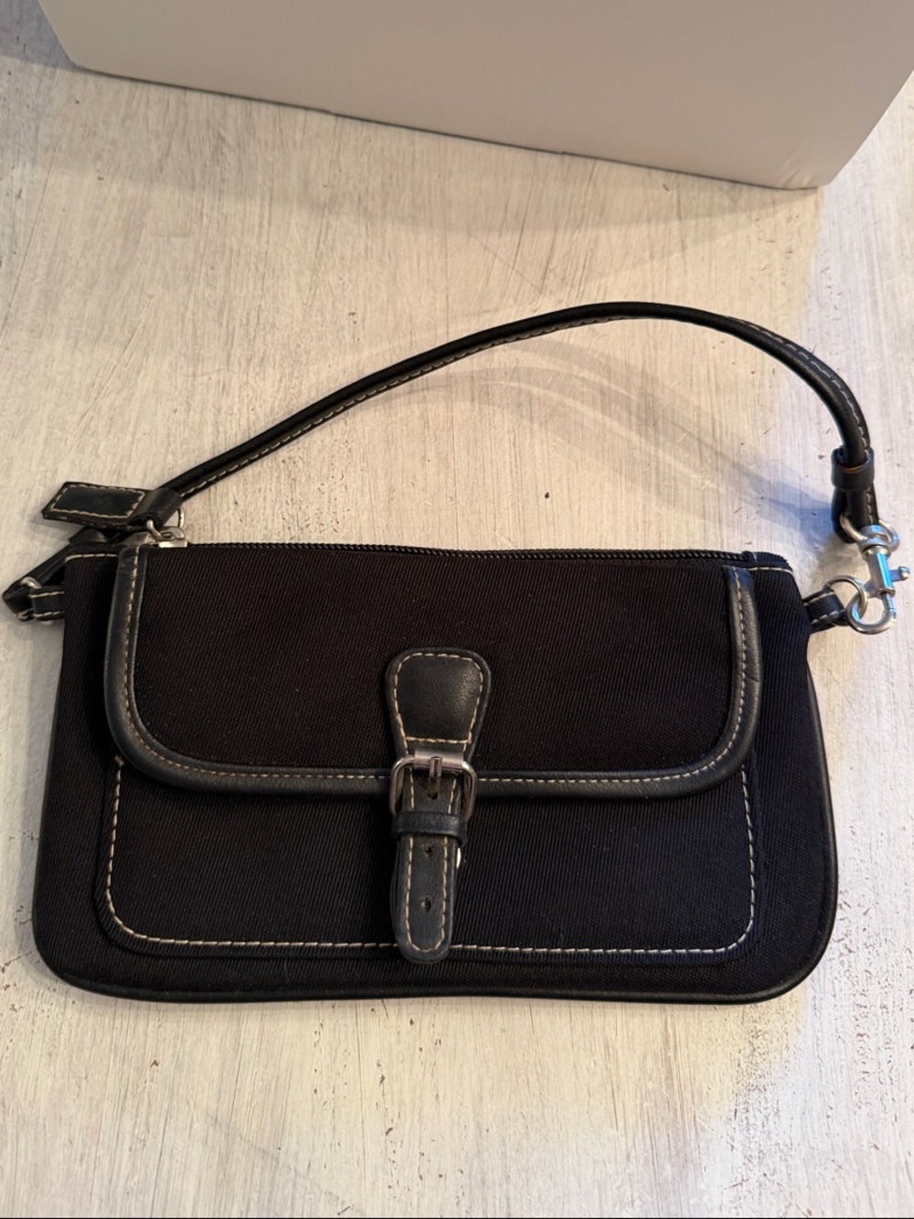 Faded Glory Black Wristlet Clutch with Buckle Trim